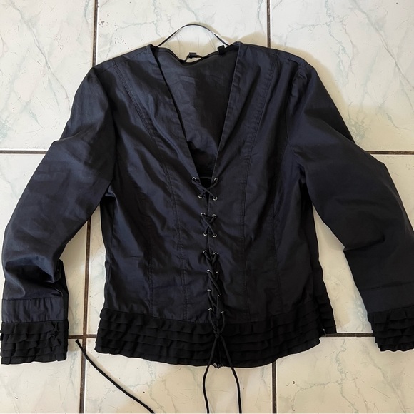 BCBG MAXAZRIA black lace tie front top - Picture 4 of 5